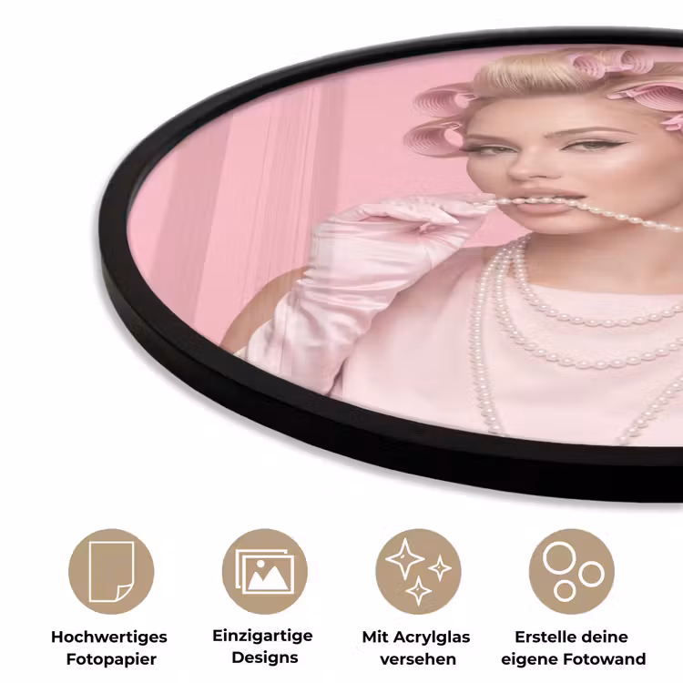 Vrouw - Roze - Parelketting - Krulspelden Fotolijst rond zonder passe partout klein -closeup_DE