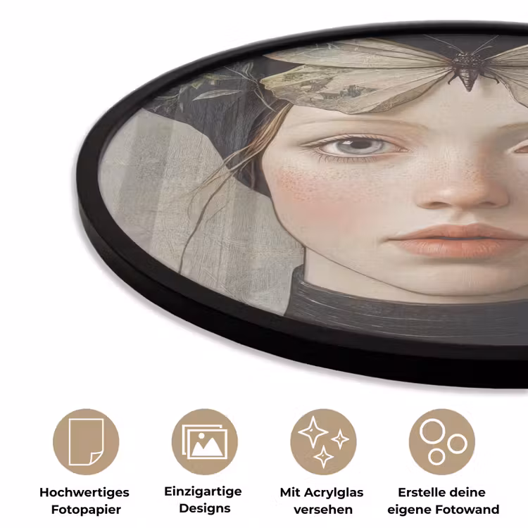 Woman - Butterfly - Art - Classic - Muted Fotolijst rond zonder passe partout klein -closeup_DE