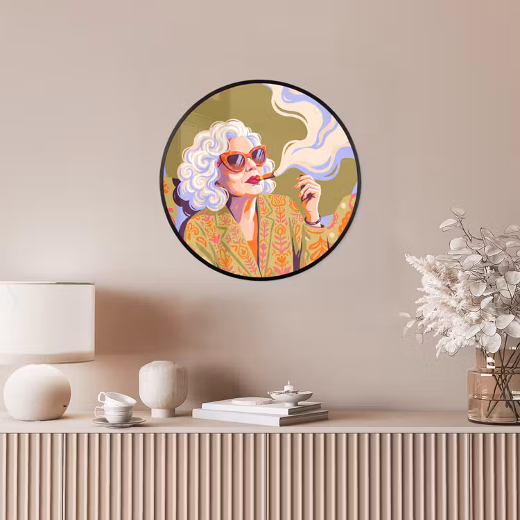Vrouw - Zonnebril - Portret - Modern - Kleurrijk Fotolijst rond zonder passe partout klein -sfeer3