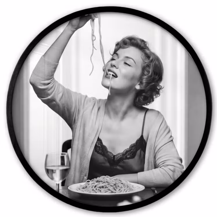 Vrouw - Spaghetti - Zwart - Wit Fotolijst rond zonder passe partout klein -3d