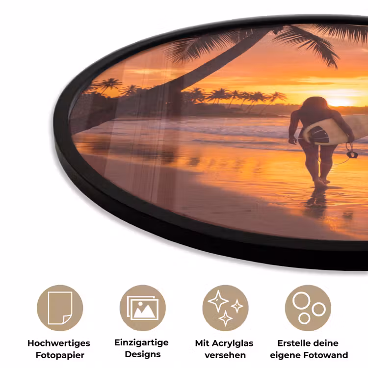 Vrouw - Surfplank - Strand - Zonsondergang - Oranje Fotolijst rond zonder passe partout klein -closeup_DE