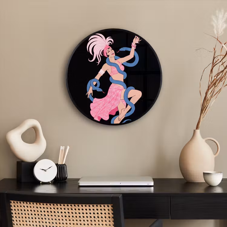 Vrouw - Danseres - Slangen - Art Deco - Roze Fotolijst rond zonder passe partout klein -sfeer1