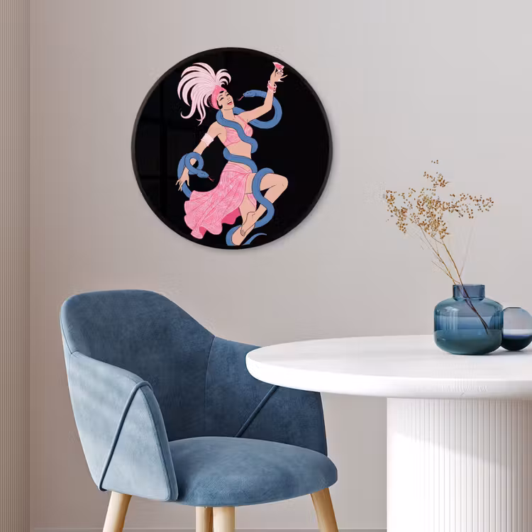 Vrouw - Danseres - Slangen - Art Deco - Roze Fotolijst rond zonder passe partout klein -sfeer2