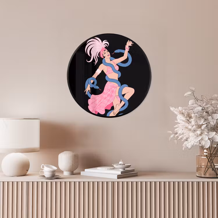Vrouw - Danseres - Slangen - Art Deco - Roze Fotolijst rond zonder passe partout klein -sfeer3