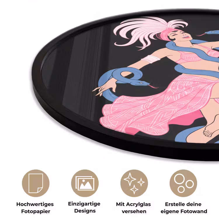 Vrouw - Danseres - Slangen - Art Deco - Roze Fotolijst rond zonder passe partout klein -closeup_DE