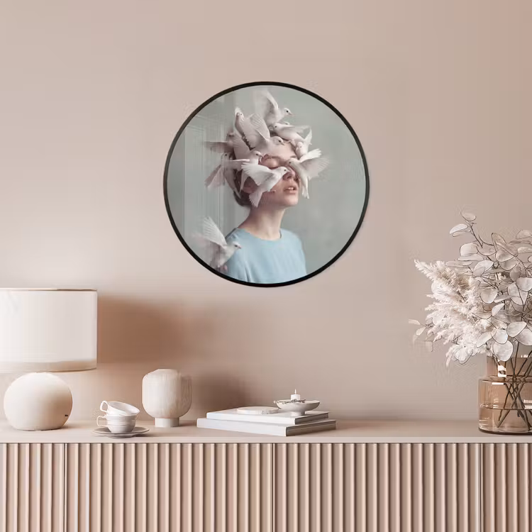 Vrouw - Vogels - Abstract - Modern - Wit Fotolijst rond zonder passe partout klein -sfeer3