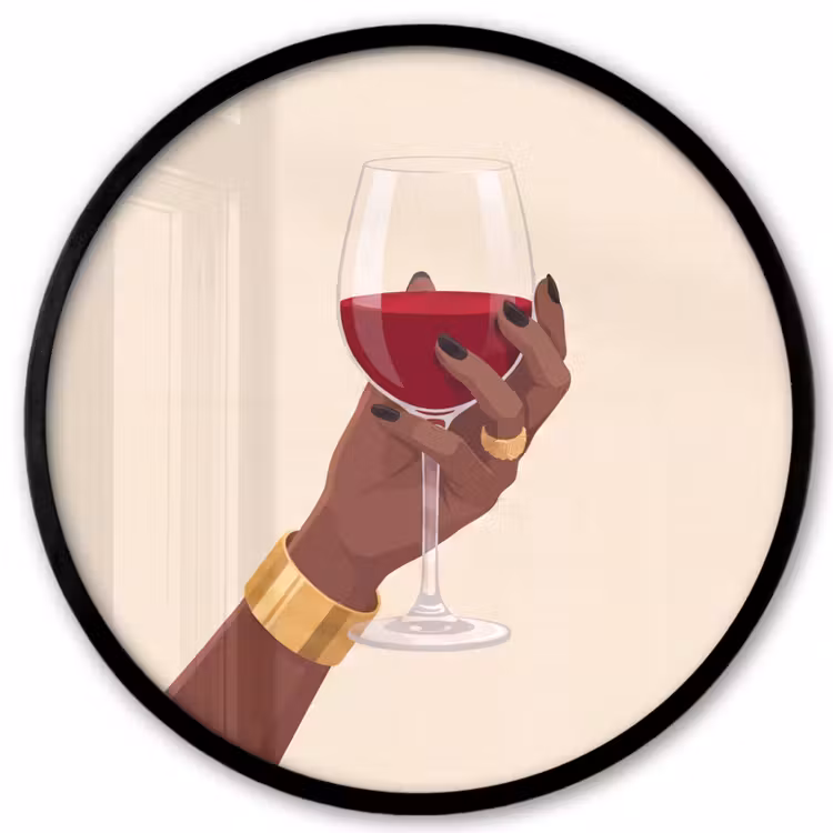 Vrouw - Wijn - Glas - Illustratie - Rood Fotolijst rond zonder passe partout klein -3d