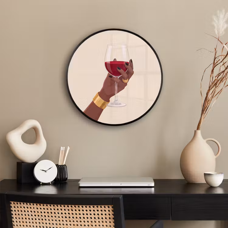 Vrouw - Wijn - Glas - Illustratie - Rood Fotolijst rond zonder passe partout klein -sfeer1