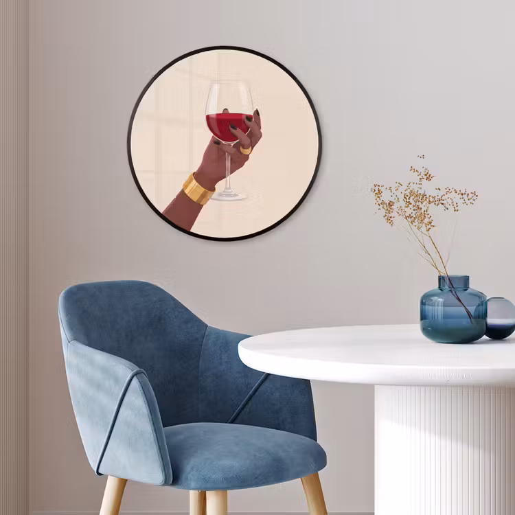 Vrouw - Wijn - Glas - Illustratie - Rood Fotolijst rond zonder passe partout klein -sfeer2