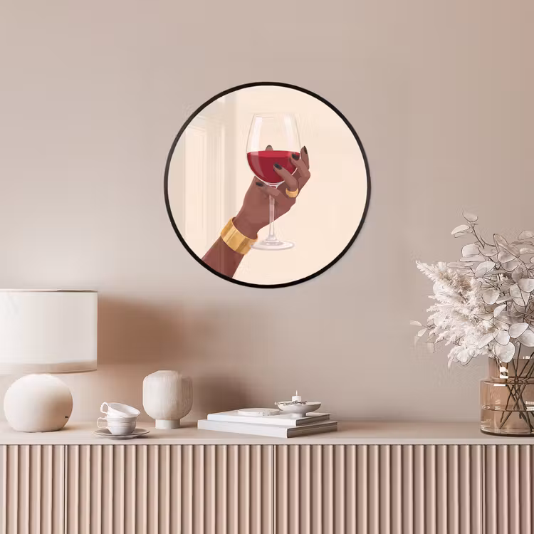 Vrouw - Wijn - Glas - Illustratie - Rood Fotolijst rond zonder passe partout klein -sfeer3