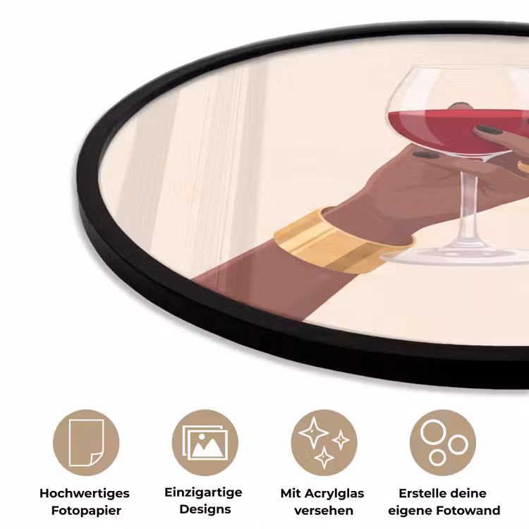 Vrouw - Wijn - Glas - Illustratie - Rood Fotolijst rond zonder passe partout klein -closeup_DE