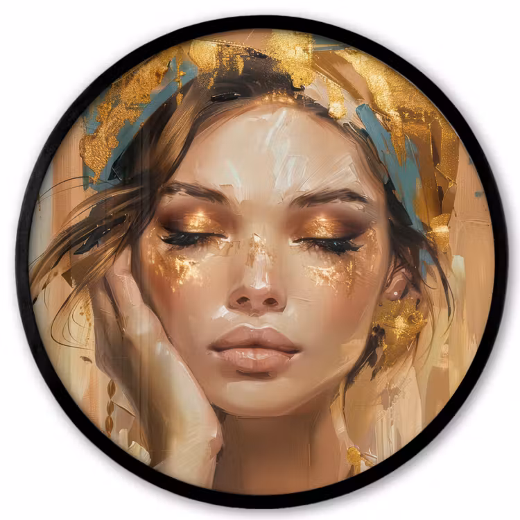 Vrouwen - Portret - Luxe - Goud Fotolijst rond zonder passe partout klein -3d