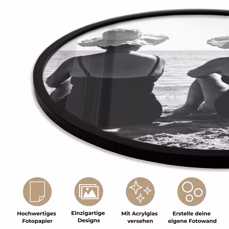 Vrouwen - Zonnehoed - Strand - Zwart - Wit Fotolijst rond zonder passe partout klein -closeup_DE
