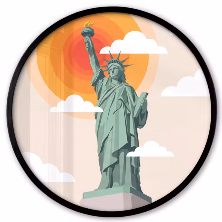 Vrijheidsbeeld - New York - Zon - Modern Fotolijst rond zonder passe partout klein -3d