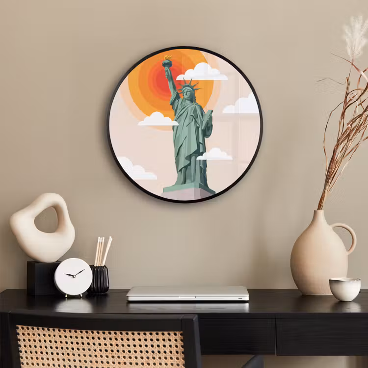 Vrijheidsbeeld - New York - Zon - Modern Fotolijst rond zonder passe partout klein -sfeer1
