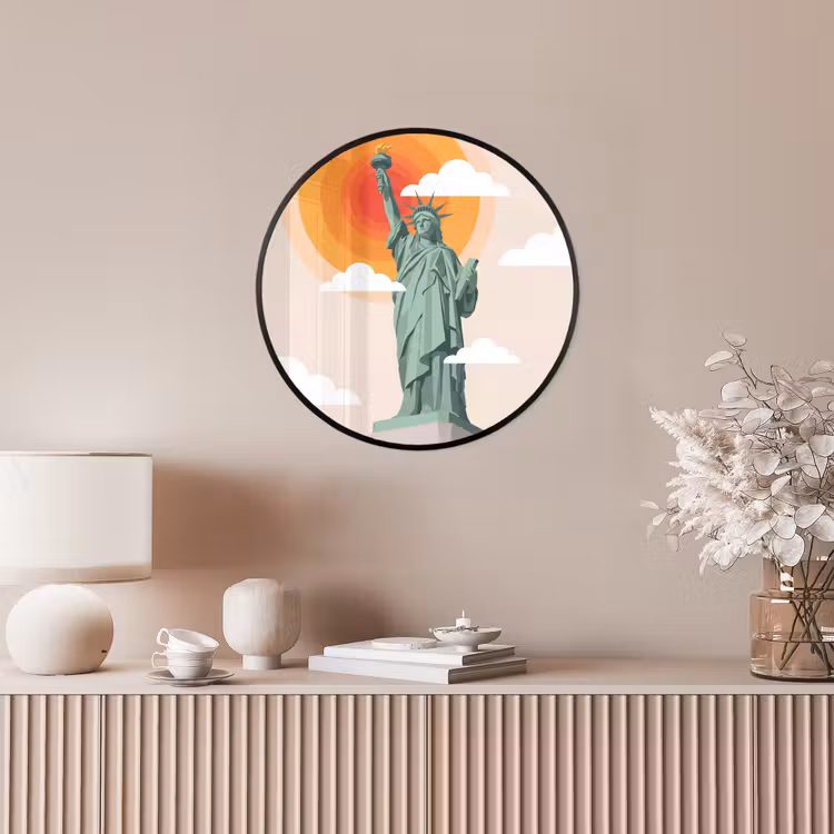 Vrijheidsbeeld - New York - Zon - Modern Fotolijst rond zonder passe partout klein -sfeer3