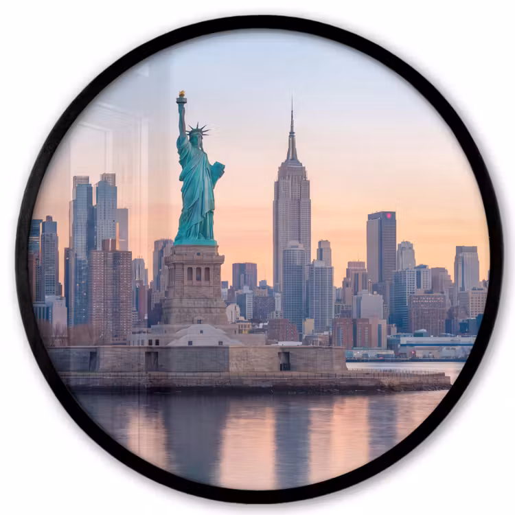 Vrijheidsbeeld - New York - Zonsopgang - Stad - Architectuur Fotolijst rond zonder passe partout klein -3d