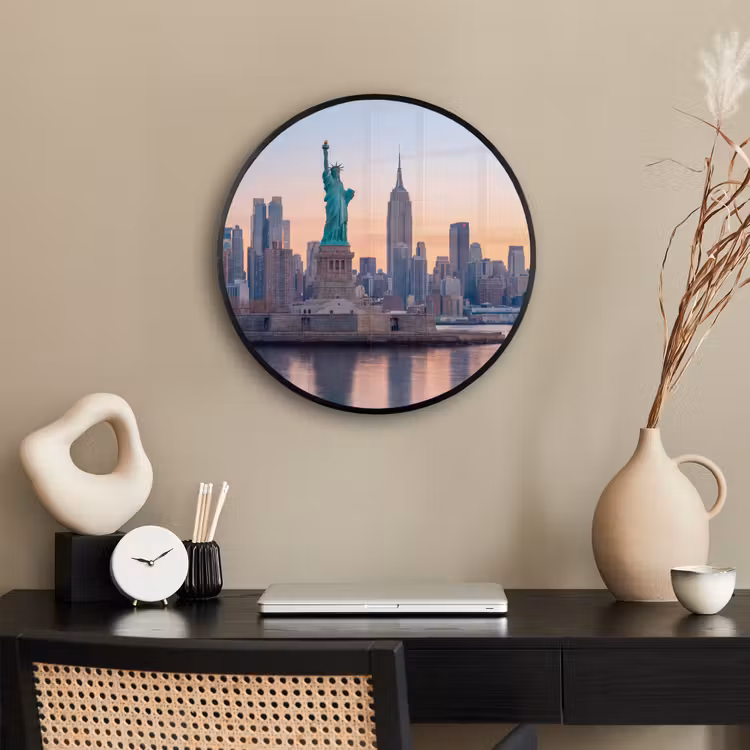 Vrijheidsbeeld - New York - Zonsopgang - Stad - Architectuur Fotolijst rond zonder passe partout klein -sfeer1