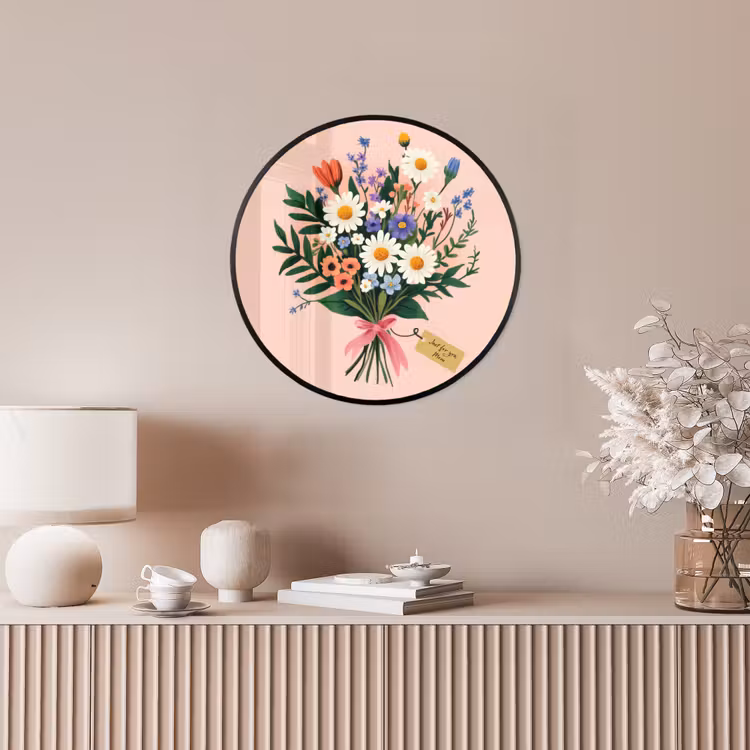 Margrieten - Boeket - Strikje - Roze Fotolijst rond zonder passe partout klein -sfeer3