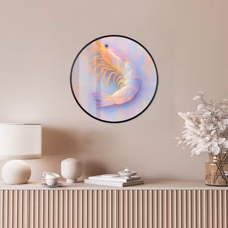 Garnaal - Subtiele structuur - Blauw - Roze Fotolijst rond zonder passe partout klein -sfeer3