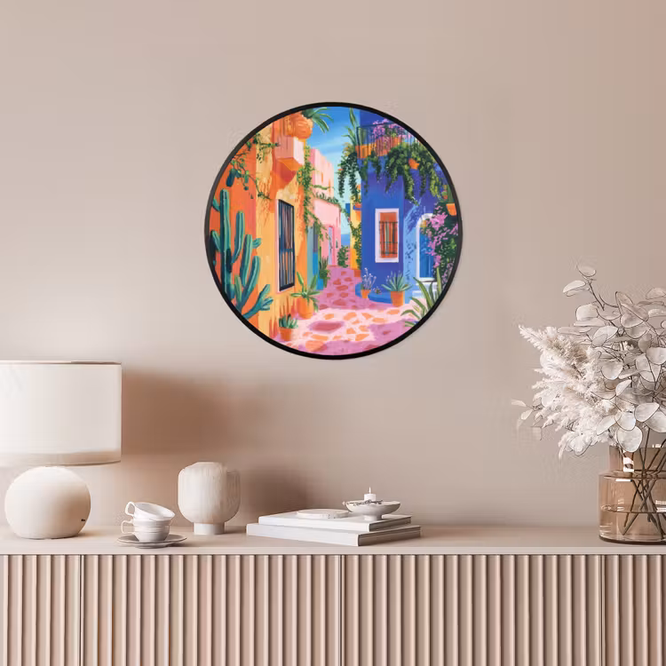 Geel - Blauw - Oranje - Huis Fotolijst rond zonder passe partout klein -sfeer3