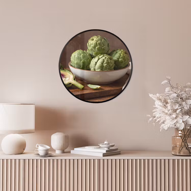 Poster im Rahmen Rund - Gemüse – Artischocke – Küche - Groenten - Artisjok - Keuken Fotolijst rond zonder passe partout klein