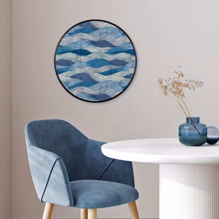 Getekend - Blauw - Wit - Golvend - Streepjes Fotolijst rond zonder passe partout klein 856 -sfeer2