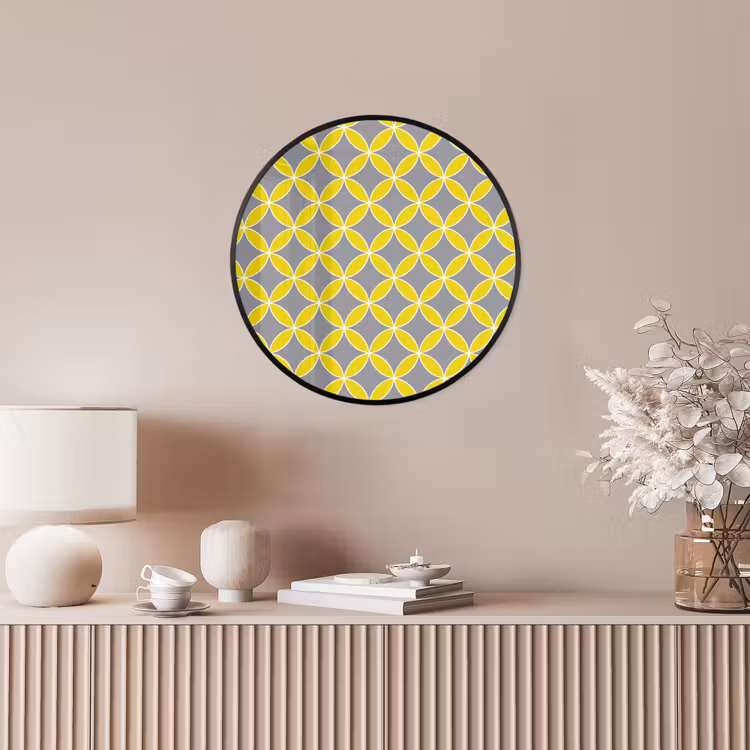 Geometrisch - Cirkels - Modern - Grijs - Geel Fotolijst rond zonder passe partout klein 856 -sfeer3