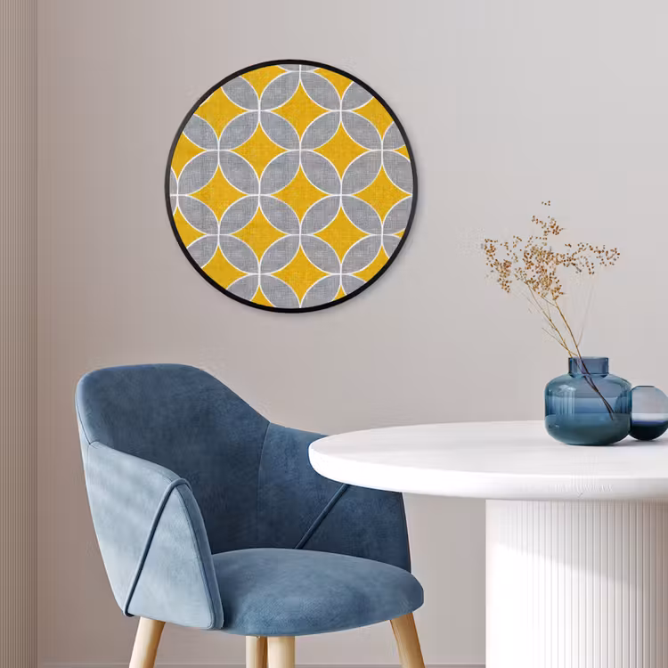 Geometrisch - Cirkels - Textuur - Grijs - Geel Fotolijst rond zonder passe partout klein 856 -sfeer2