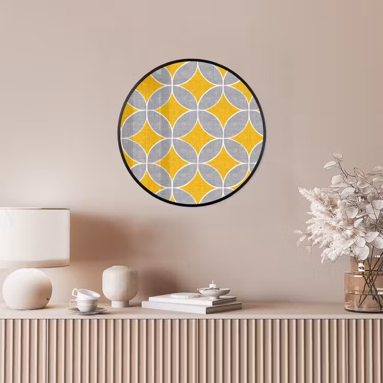 Geometrisch - Cirkels - Textuur - Grijs - Geel Fotolijst rond zonder passe partout klein 856 -sfeer3
