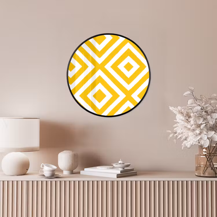 Geometrisch - Lijnen - Modern - Geel - Wit Fotolijst rond zonder passe partout klein 856 -sfeer3