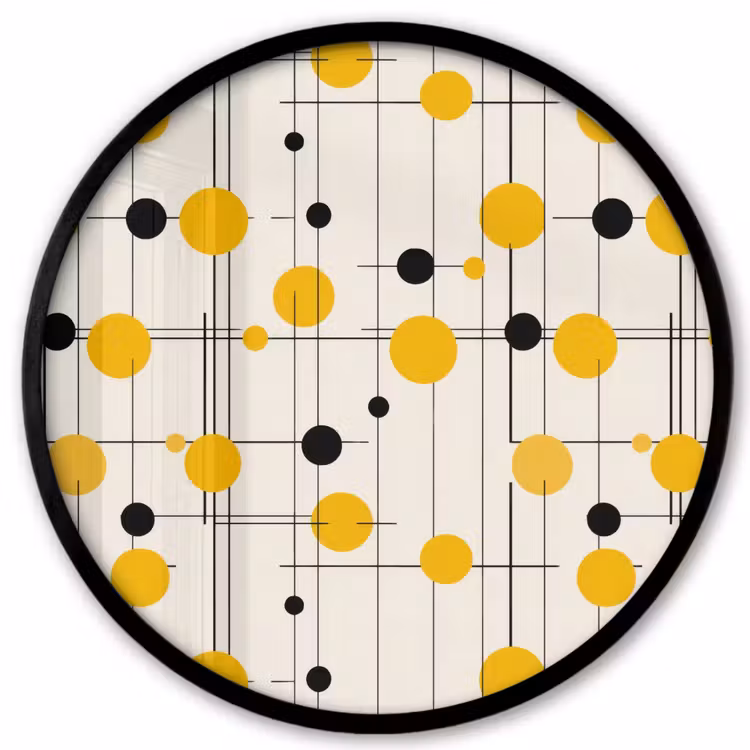 Geometrisch - Retro - Lijnen - Okergeel - Zwart Fotolijst rond zonder passe partout klein 856 -3d