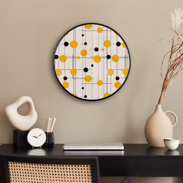 Geometrisch - Retro - Lijnen - Okergeel - Zwart Fotolijst rond zonder passe partout klein 856 -sfeer1