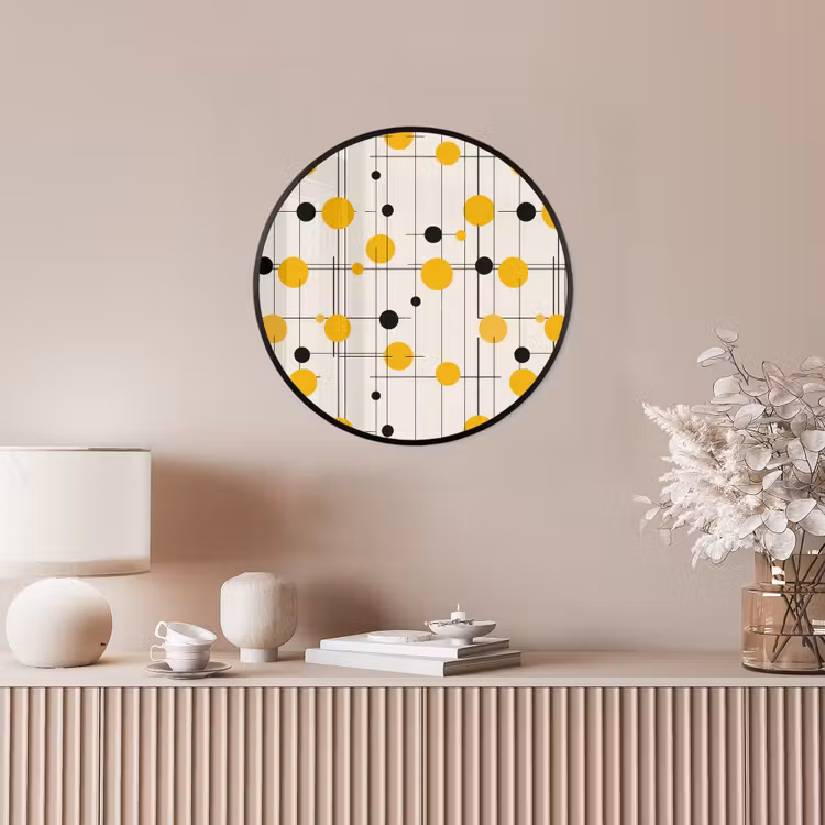 Geometrisch - Retro - Lijnen - Okergeel - Zwart Fotolijst rond zonder passe partout klein 856 -sfeer3