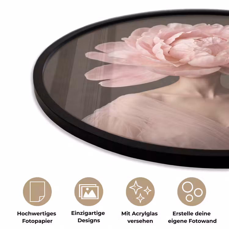 Gezicht - Roos - Roze Fotolijst rond zonder passe partout klein -closeup_DE