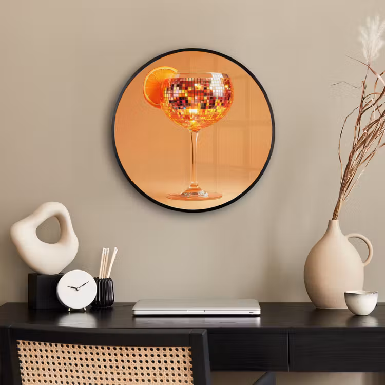 Drank - Oranje - Glitter - Disco Fotolijst rond zonder passe partout klein -sfeer1