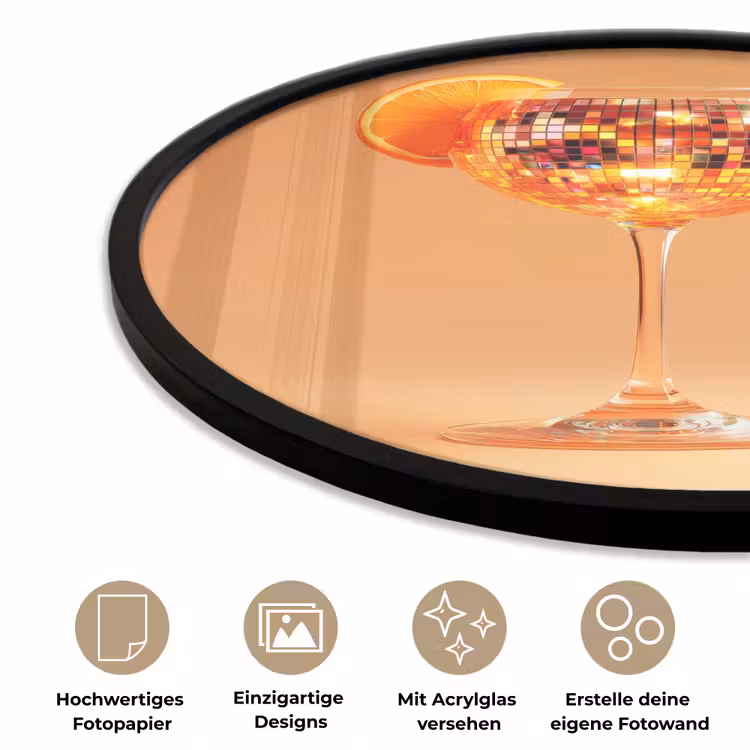 Drank - Oranje - Glitter - Disco Fotolijst rond zonder passe partout klein -closeup_DE