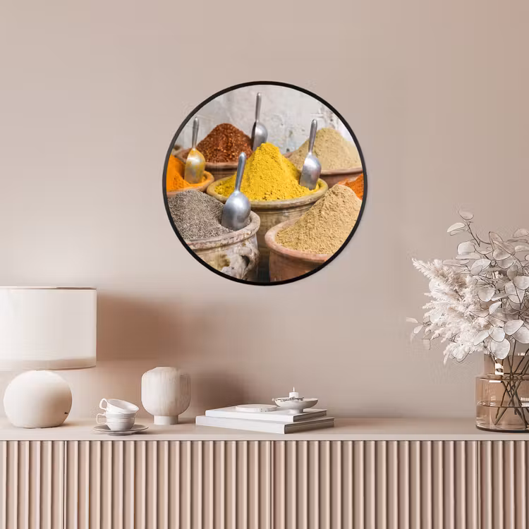 Poster im Rahmen Rund - Gewürze – Gläser – Orientalisch - Kruiden - Potten - Oosters Fotolijst rond zonder passe partout klein