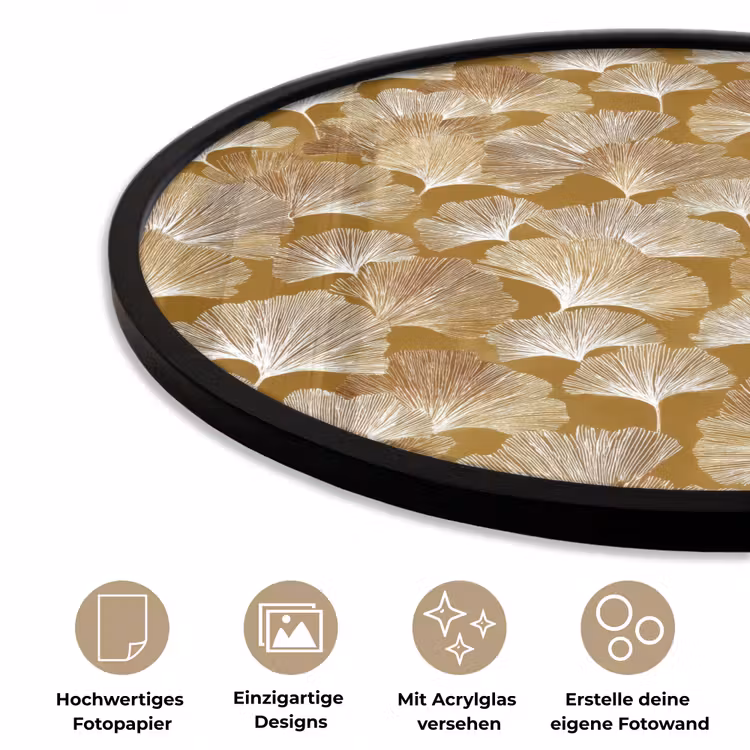 Ginkgo - Bladeren - Goud Fotolijst rond zonder passe partout klein 856 -closeup_DE