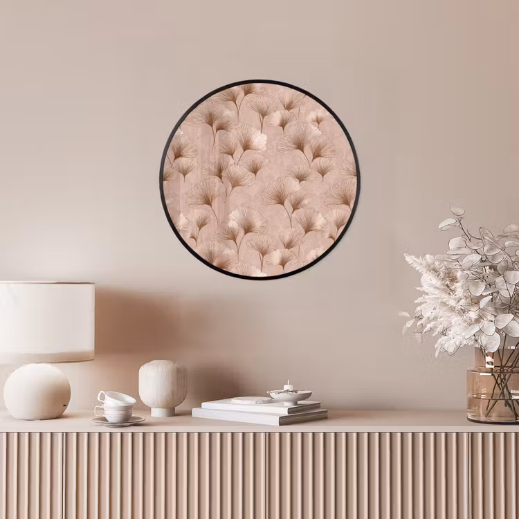 Ginkgo - Patroon - Roze Fotolijst rond zonder passe partout klein 856 -sfeer3
