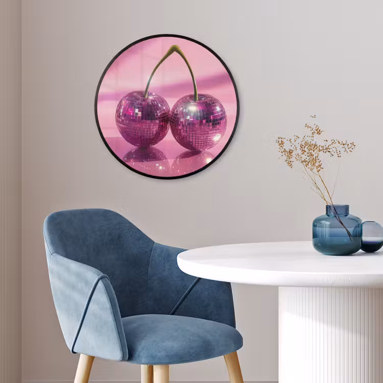 Glitter - Discobol - Roze - Kersen Fotolijst rond zonder passe partout klein -sfeer2