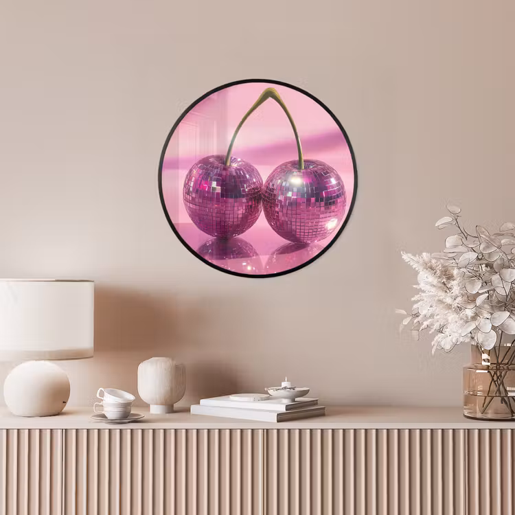 Glitter - Discobol - Roze - Kersen Fotolijst rond zonder passe partout klein -sfeer3