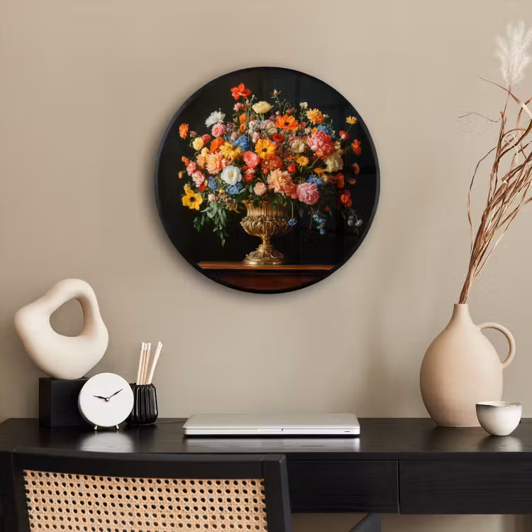 Goud - Bloemen - Kleuren - Vaas Fotolijst rond zonder passe partout klein -sfeer1