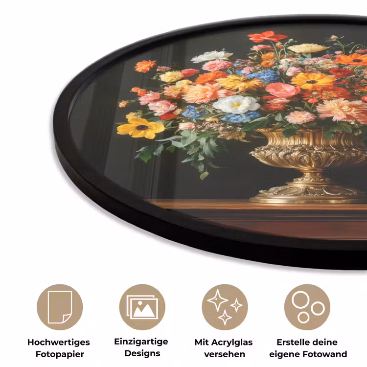 Goud - Bloemen - Kleuren - Vaas Fotolijst rond zonder passe partout klein -closeup_DE