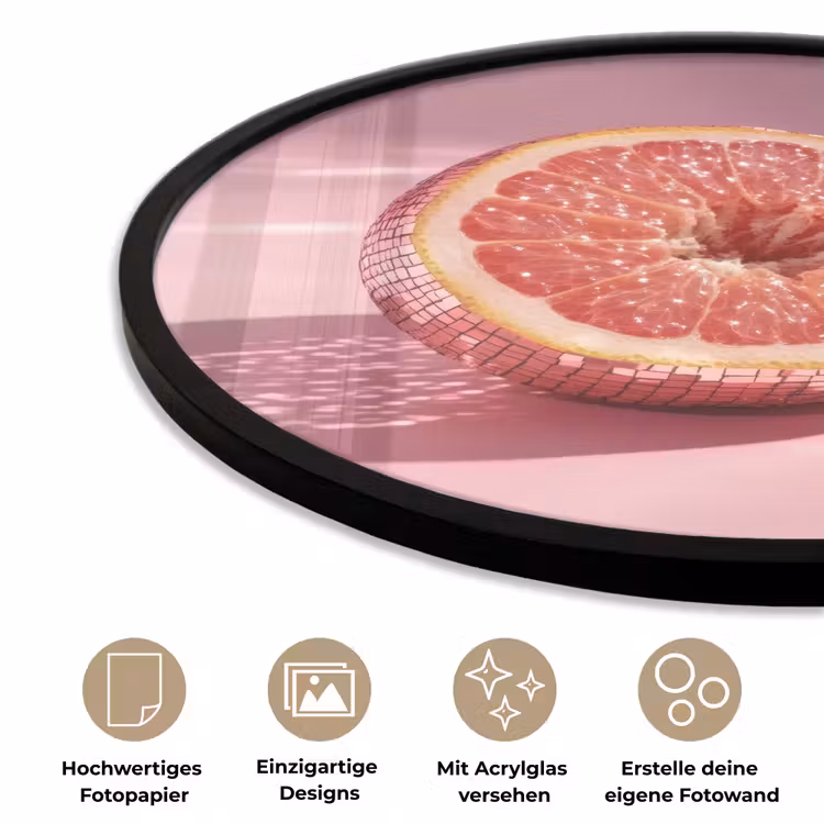 Grapefruit - Roze - Disco - Shiny Fotolijst rond zonder passe partout klein -closeup_DE