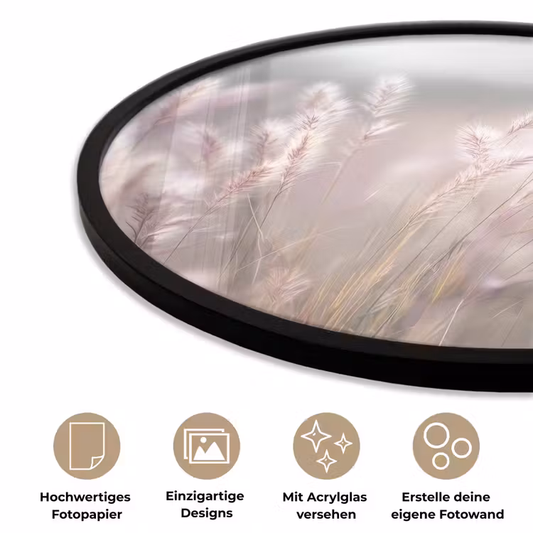 Graspluimen - Wind - Beige - Mistig Fotolijst rond zonder passe partout klein -closeup_DE