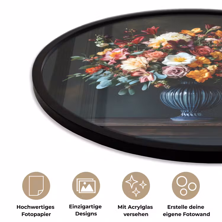Groot - Bloemen - Vaas - Boeket Fotolijst rond zonder passe partout klein -closeup_DE