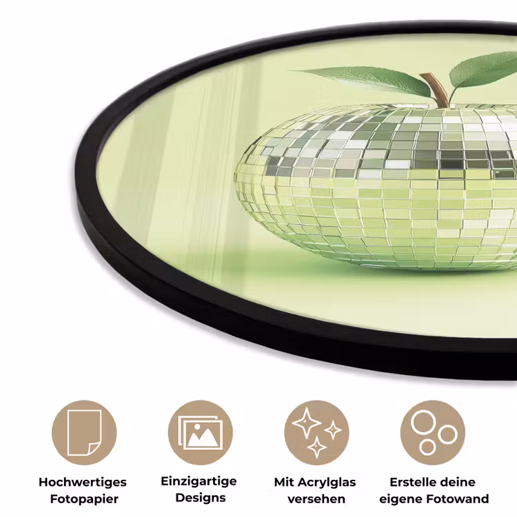 Groen - Disco - Decoratie - Appel Fotolijst rond zonder passe partout klein -closeup_DE