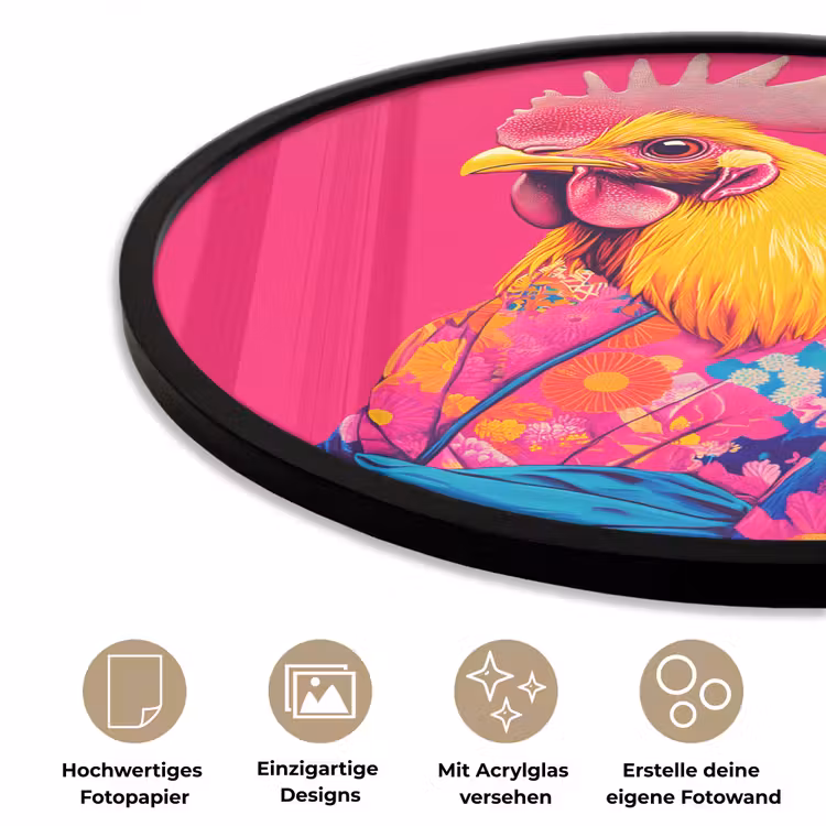 Haan - Kleurrijk - Kimono - Roze Fotolijst rond zonder passe partout klein -closeup_DE