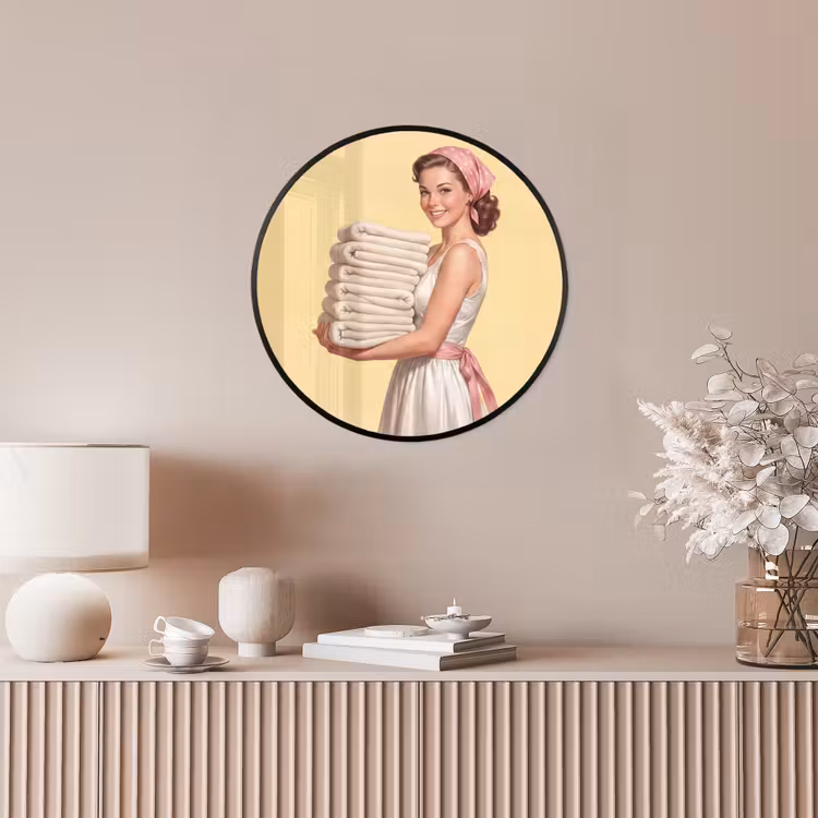 Handdoeken - Vrouw - Jurk - Roze Fotolijst rond zonder passe partout klein -sfeer3